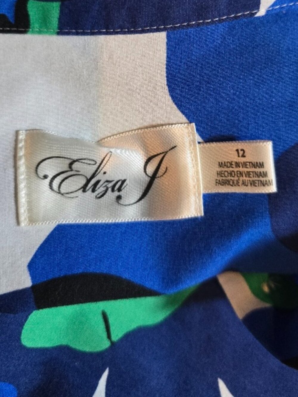 Eliza J Blue Floral Shirt Dress Size 12 Cotton Tie Waist Button Front Midi - Picture 12 of 13